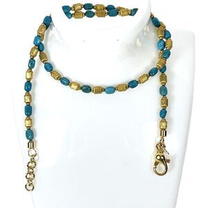 Bronze Italia 20" Turquoise And Brushed Satin Nugget Necklace Yellow Adjustable